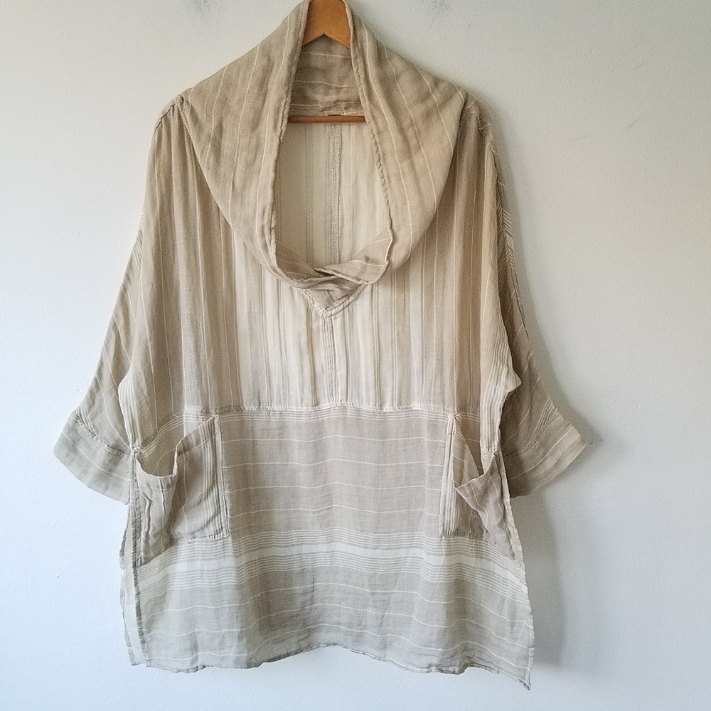 Free People Lightweight Striped Hooded Pullover - Beige